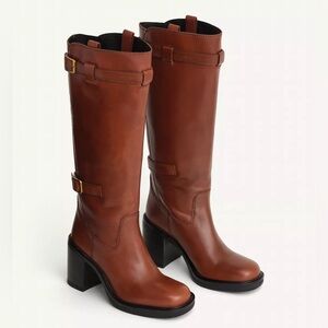 Zara brown buckled  Leather Knee-High Boots limited edition